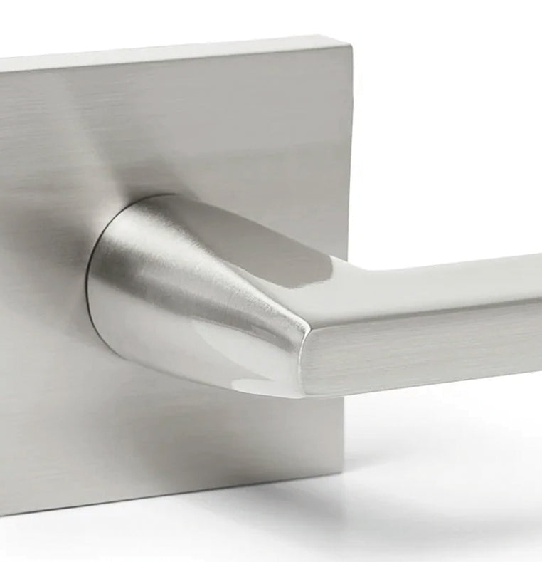 Modern Door handles- Chrome
Satin nickel door handle with magnetic lock and privacy pin. 
Door Handles interior doors, bathroom doors, bedroom doors.
Zuperior Hardware Buy online free shipping USA.
