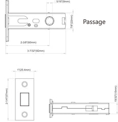 Tubular Door Latches for interior door.
Passage door latch size drawing.
Zuperior Door hardware online shop