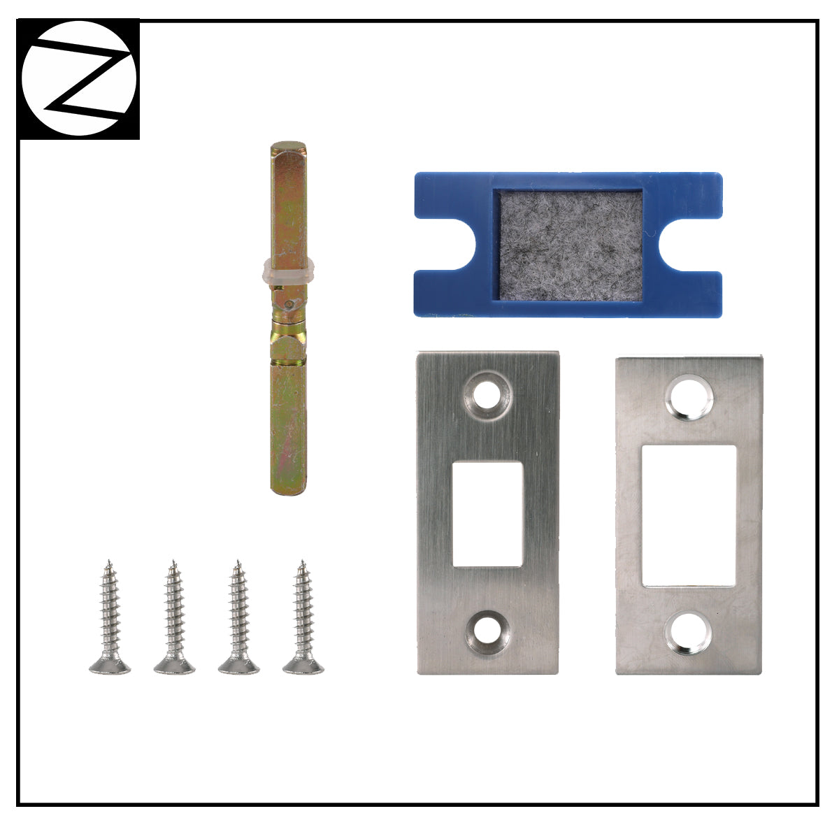 Door Latch accessories door components
Strike plate, door spindle, face plate.
For interior magnetic door latch Privacy or Passage
Zuperior Hardware door hardware shop