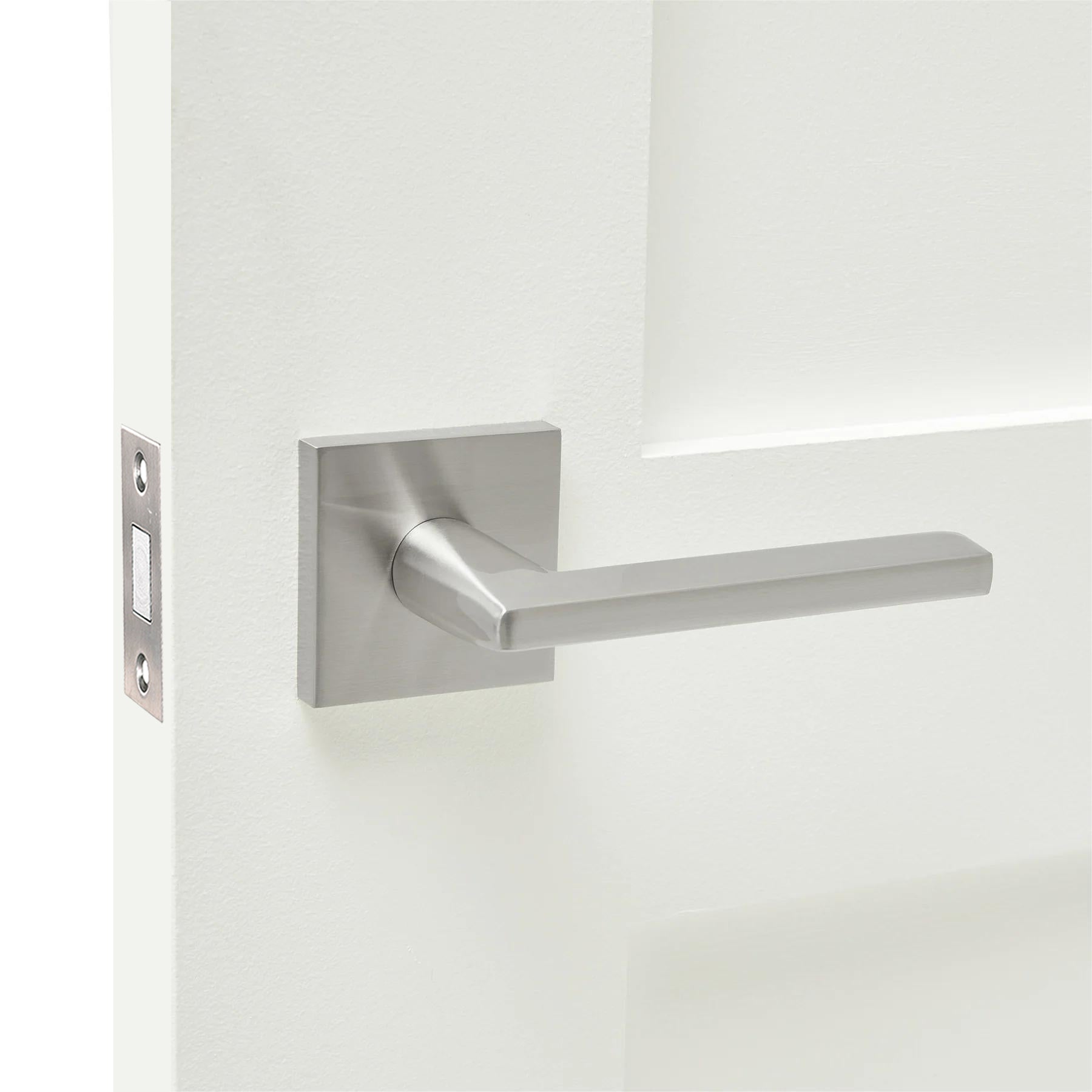 Chrome Pravicy Magnetic Door Latch Satin Nickel Lever handles.